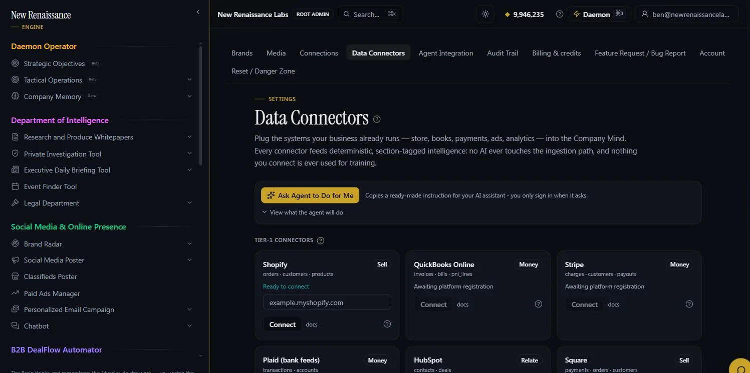Data Connectors settings listing providers with their connection state